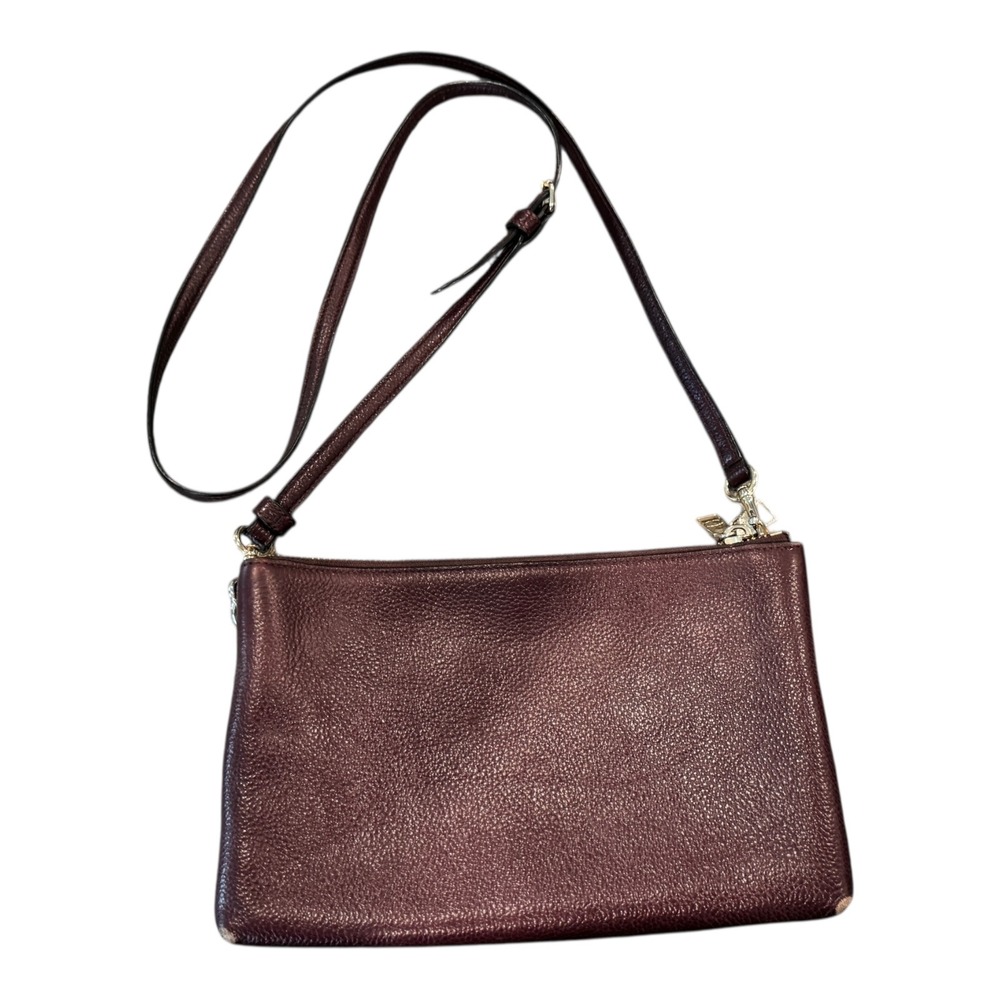 Coach Lyla Crossbody Bag Pebble Leather Double‎ Zip Burgundy Purse Handbag - Picture 5 of 10